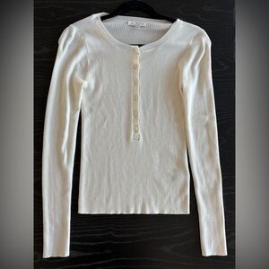 J. Crew Women's Cream Ribbed Henley Long-Sleeve Top